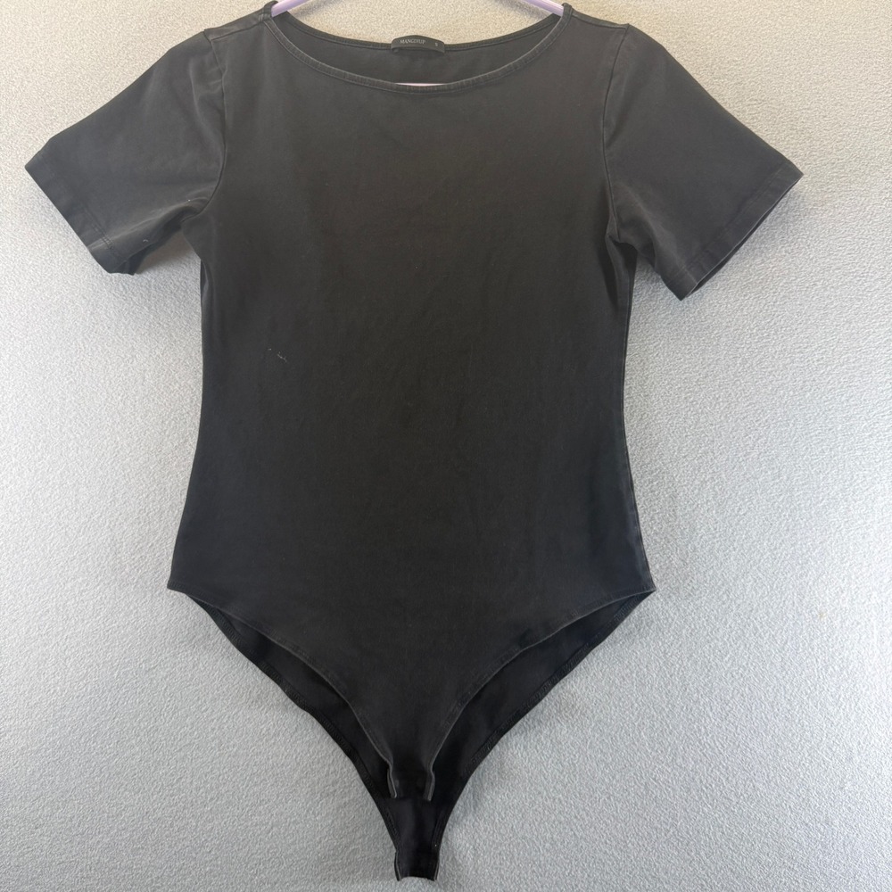 Mangdiup Black Short Sleeve Bodysuit Scoop Neck Small